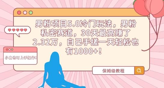 男粉项目5.0冷门玩法，男粉私密赛道，30天最高赚了2.32万，自己手搓一天轻松也有1000+【揭秘】-星火轻创