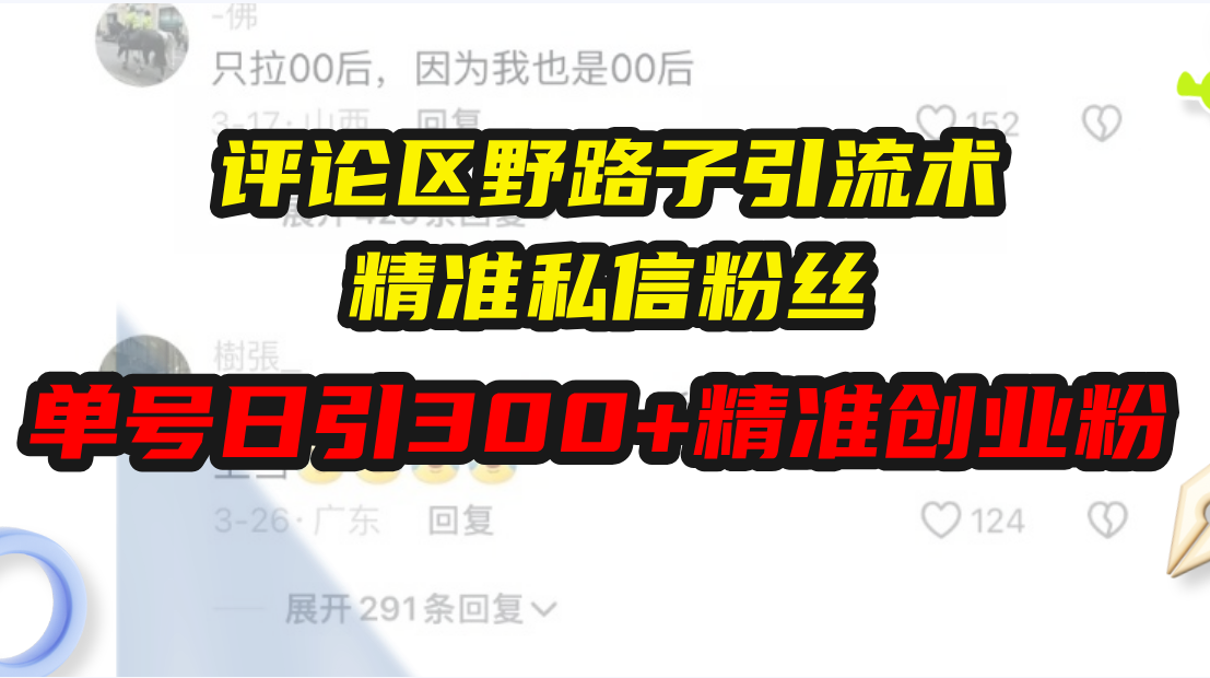 评论区野路子引流术，精准私信粉丝，单号日引流300+精准创业粉-星火轻创