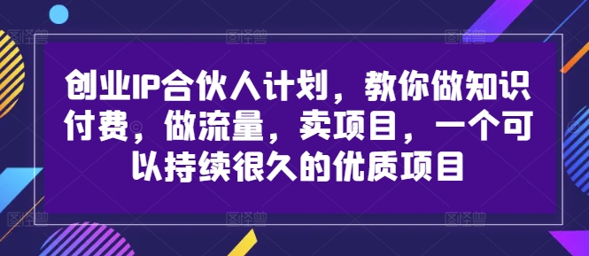 创业IP合伙人计划，教你做知识付费，做流量，卖项目，一个可以持续很久的优质项目-星火轻创