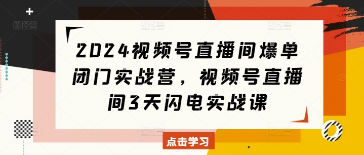 2024视频号直播间爆单闭门实战营，视频号直播间3天闪电实战课-星火轻创