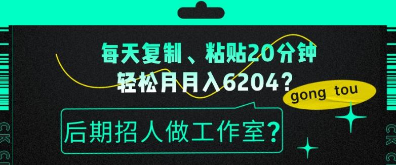 每天复制、粘贴20分钟，轻松月入6204？后期招人做工作室？-星火轻创